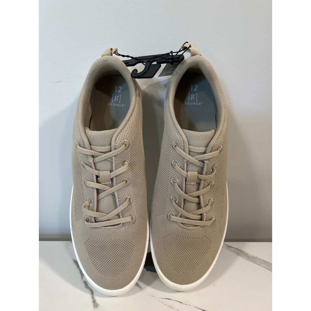 George Mens Knit Sneakers Khaki Tan Low Top Lace Up Shoes Size 12 Walking Casual